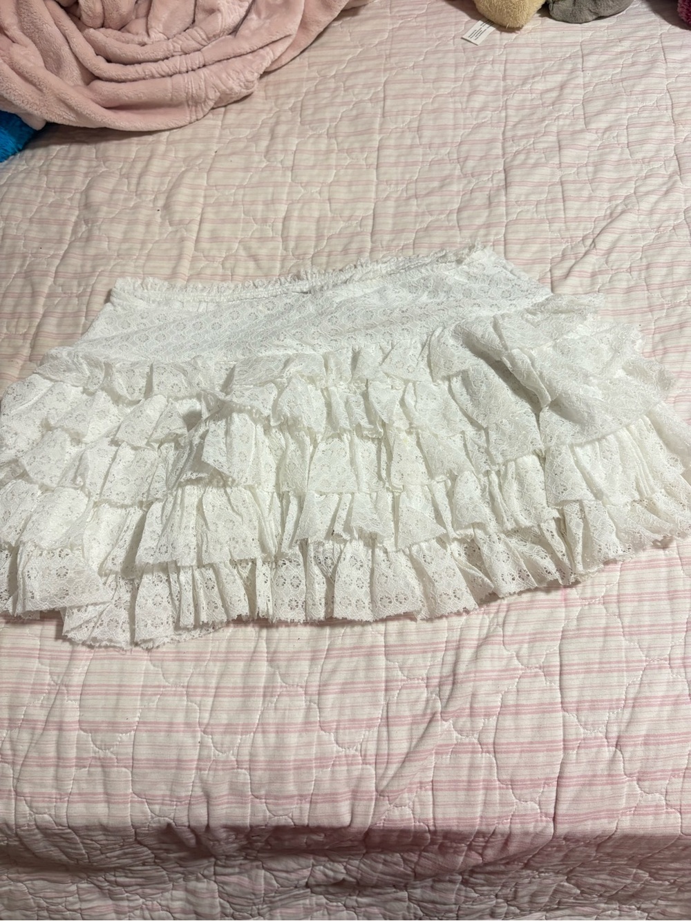 American Eagle Outfitters White Lace Tiered Mini Skirt